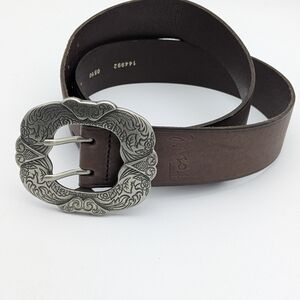 Fossil Brown Leather Belt with Decorative Silver Buckle